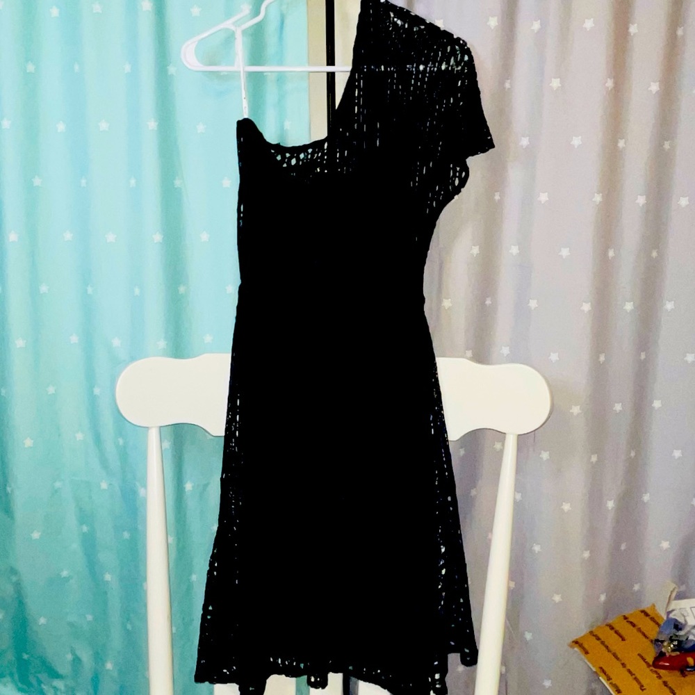 NWT Tracy Reese Penny dress asymmetrical one shoulder black crochet size small